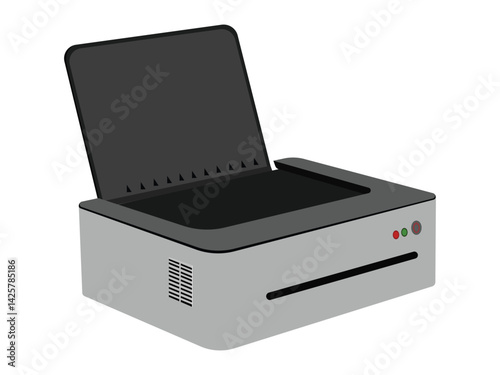 Flatbed scanner with open lid and control buttons in a sleek design