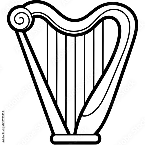  Romantic Harp with Delicate Heart Carvings – Outline Art