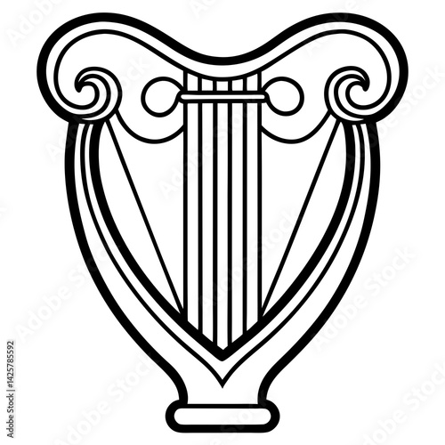  Romantic Harp with Delicate Heart Carvings – Outline Art