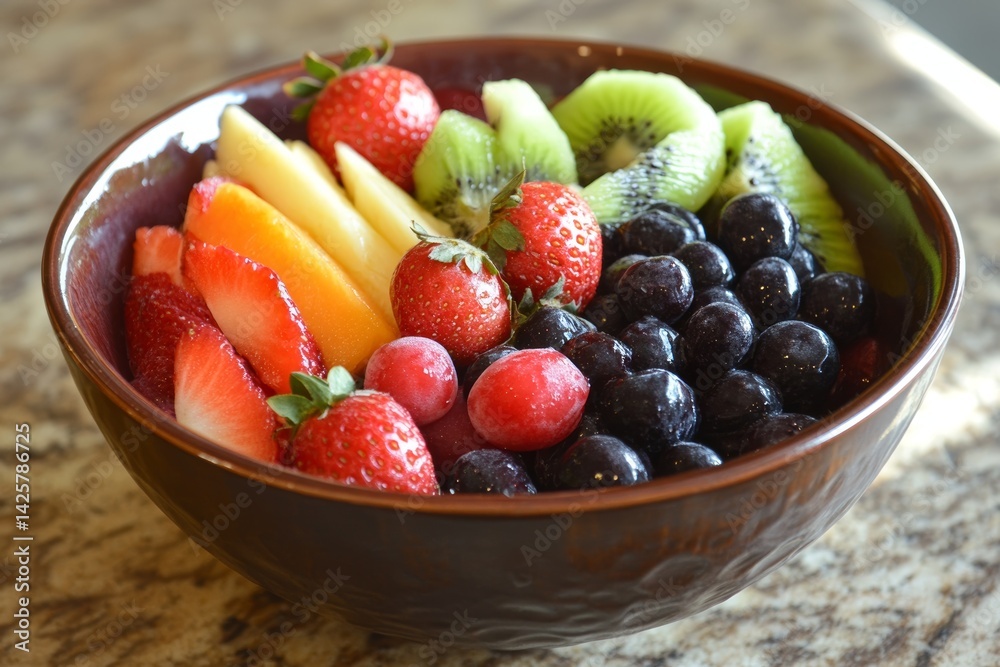 Colorful acai bowl with fresh fruits.