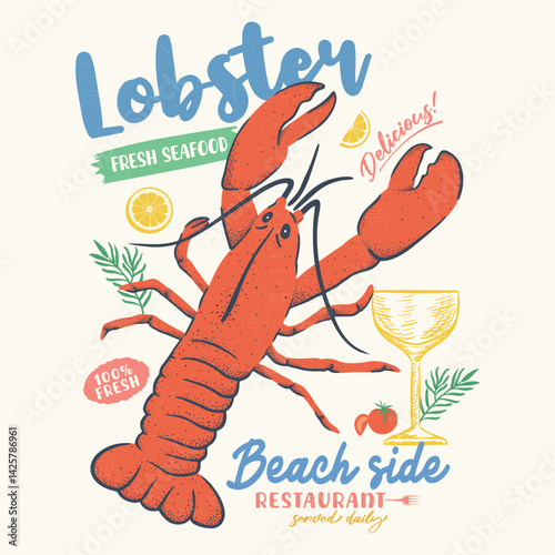 Lobster Seafood design. Lobster fish vintage artwork for t shirt print , poster and other uses.