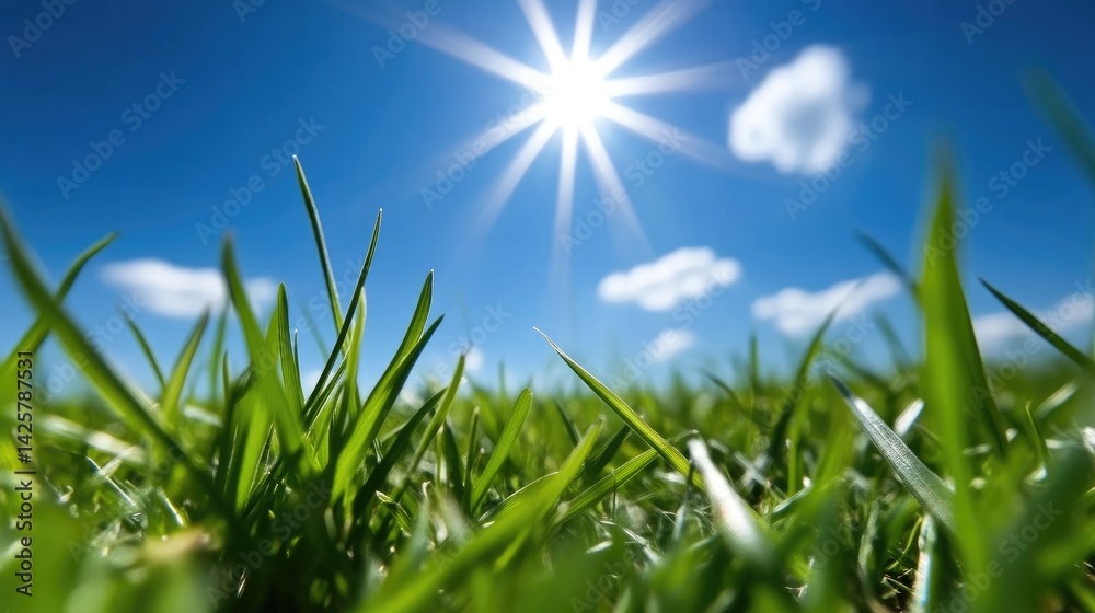 Fototapeta premium Lush green grass bathed in sunlight