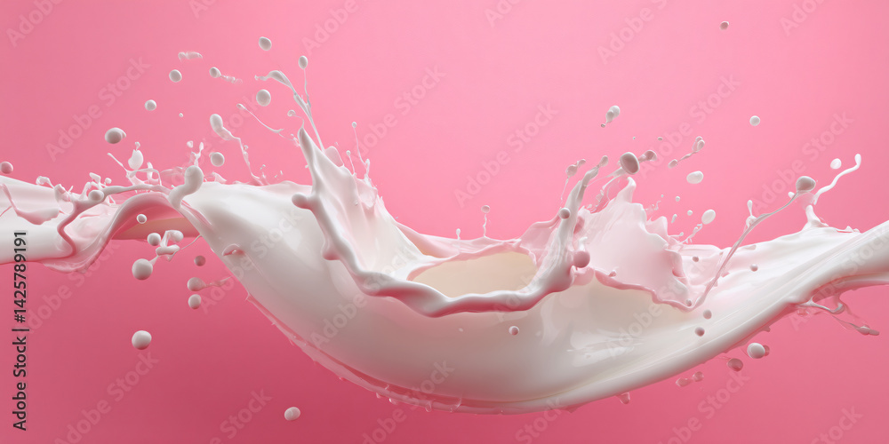 Liquid Dance: A dynamic capture of a liquid splash, elegantly forming flowing forms of creamy fluid against a soft backdrop, evoking a sense of motion and freshness.