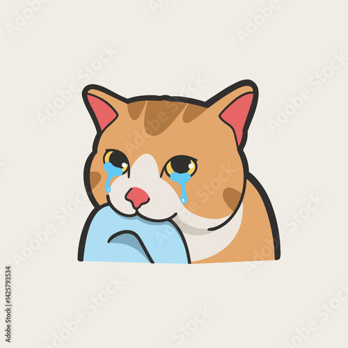 Crying Orange Cat Meme Sticker T-shirt Vector Cute Illustration