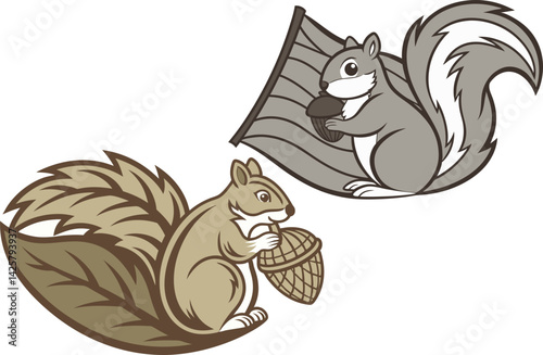 Squirrel Climbing with Acorn Cute Forest Animal Vector Illustration