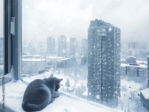 Winter Cat Views City Snow photo