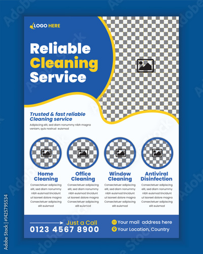  Professional Home Cleaning Services Flyer and Poster Design, or A4 size Cleaning Service Flyer design, one page brochure design for commercial cleaning service