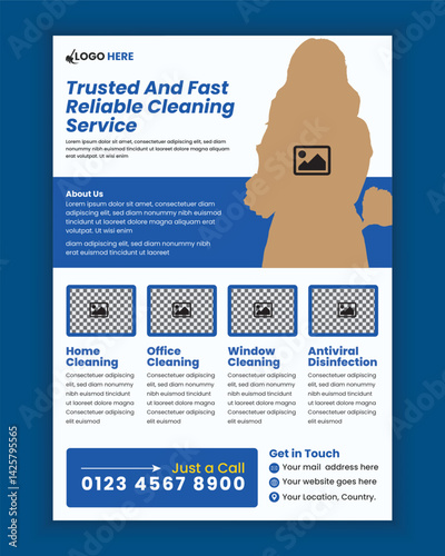  Professional Home Cleaning Services Flyer and Poster Design, or A4 size Cleaning Service Flyer design, one page brochure design for commercial cleaning service