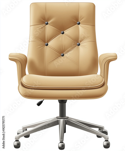 Beige Leather Office Chair – Propaganda-Style Front View Transparent PNG Clipart photo