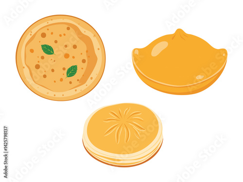 vector illustration of an indian food Bhatura (Deep-Fried Bread)