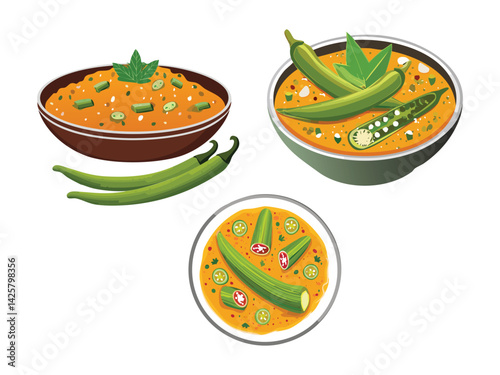 vector illustration of an indian food Bhindi Masala (Spiced Okra)