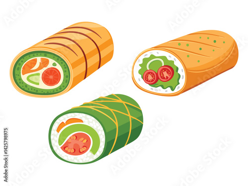 vector illustration of an indian food Kathi Roll (Stuffed Wraps)