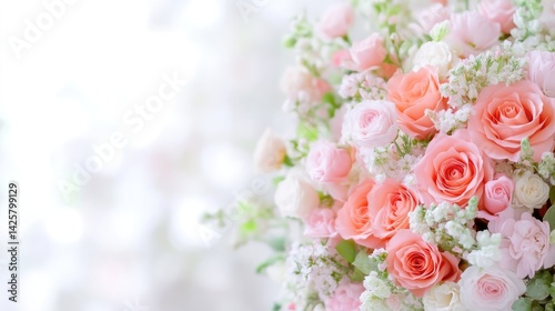 Delicate bouquet of peach and white roses