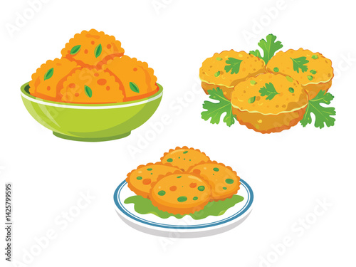 vector illustration of an indian food Pakora (Vegetable Fritters)