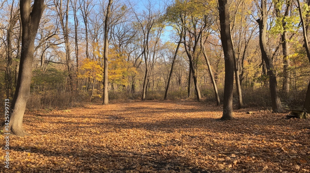 Fototapeta premium Golden Autumn Path Through the Woods.