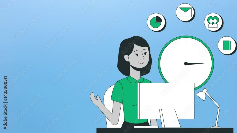 Digital Illustration of a Professional Woman Working With Time Management Tools. Digital Illustration of a Professional Woman Working With Time Management Tools.