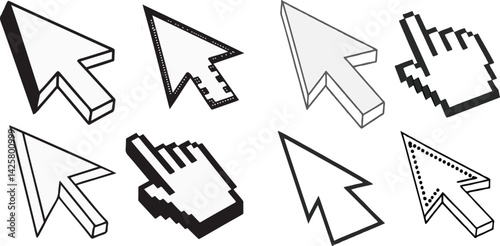Set of Mouse Cursor Icons in Pixel and Outline Styles
