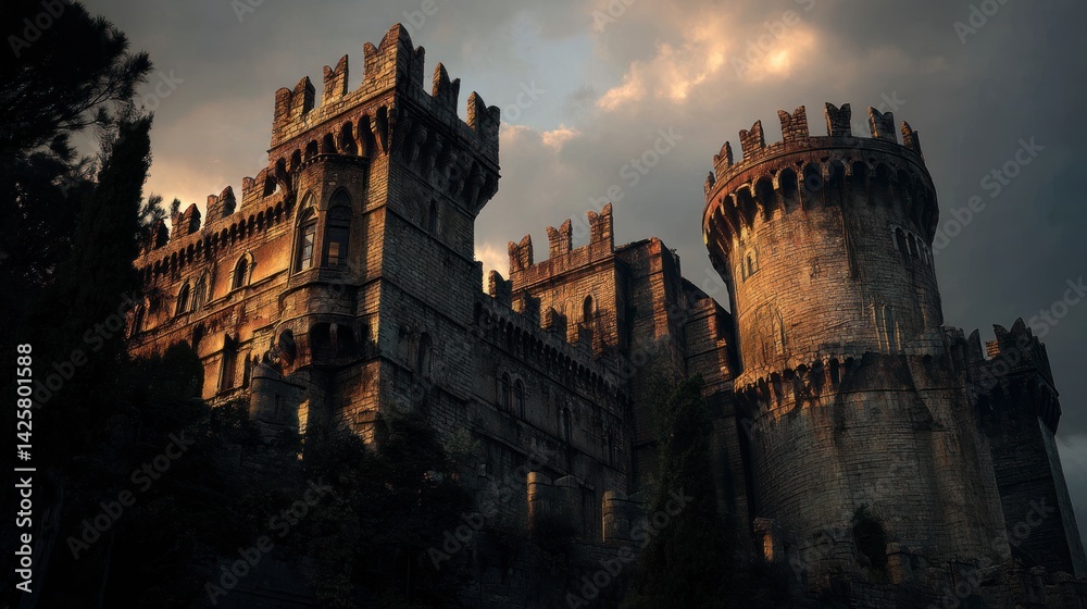 Fototapeta premium Majestic castle fortress at dusk