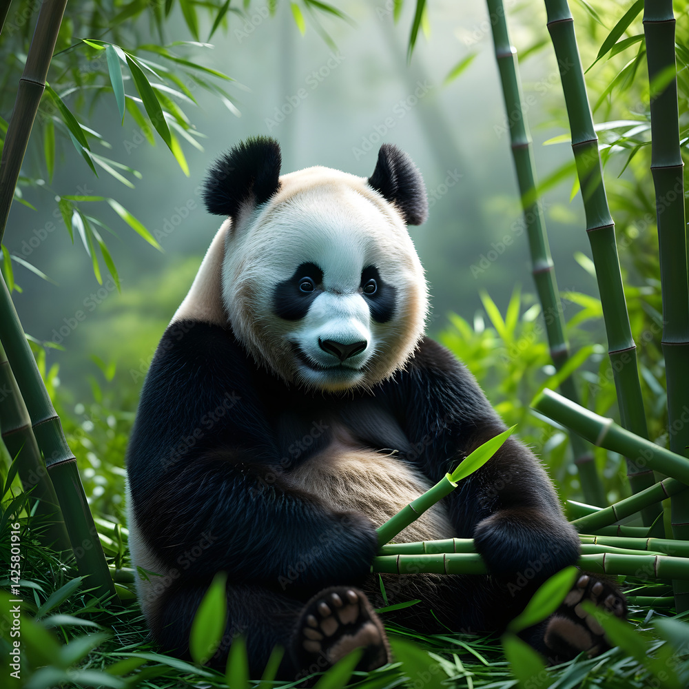 Obraz premium giant panda eating bamboo
