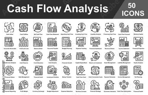 Cash Flow Analysis Editable Icons set. Vector illustration in modern thin line style of business related icons
