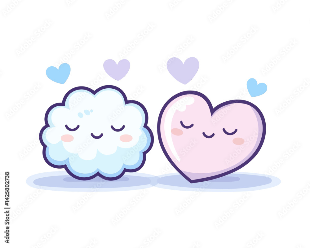 Meditating cartoon characters, a brain and a heart, are portrayed in a funny scene Meditating cartoon characters, a brain and a heart, are portrayed in a funny scene