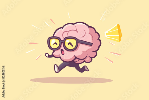 Wallpaper Mural A pink human brain, donning glasses and illustrated in a modern style, is placed on a white background to convey the idea of a cartoon brain engaged in forward thinking and meditation Torontodigital.ca