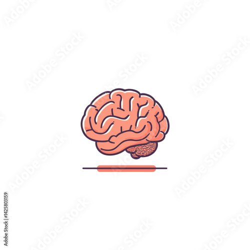 A modern illustration features the sign of a human brain as an icon in a rose circle, isolated on a white background