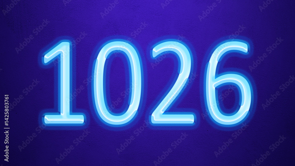 Glowing blue number design of 1026 on blue background. Glowing blue number design of 1026 on blue background.