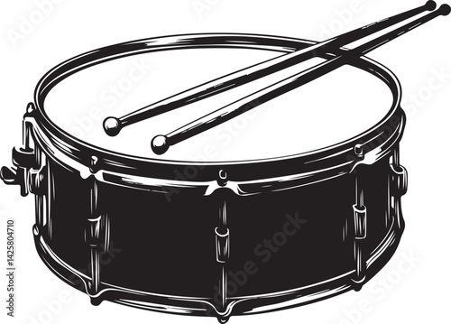 Snare Drum and Two Drumsticks Percussion Instrument Vector Illustration on Transparent Background
