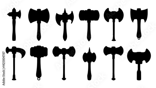 set of hammer silhouette vector on white background