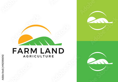 leaf with sun logo. creative agriculture design symbol concept	