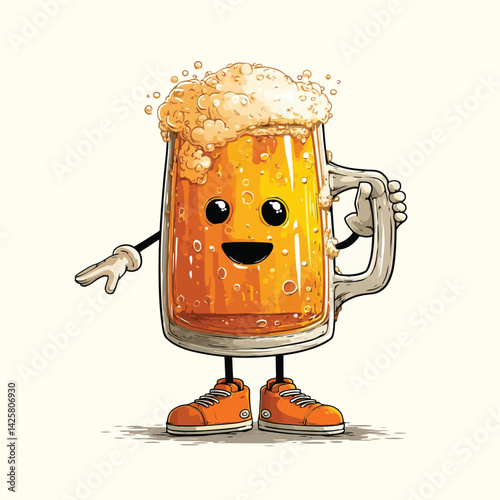 Beer Glass drunk cartoon mascot illustration design character- Adobe Illustrator Artwork
