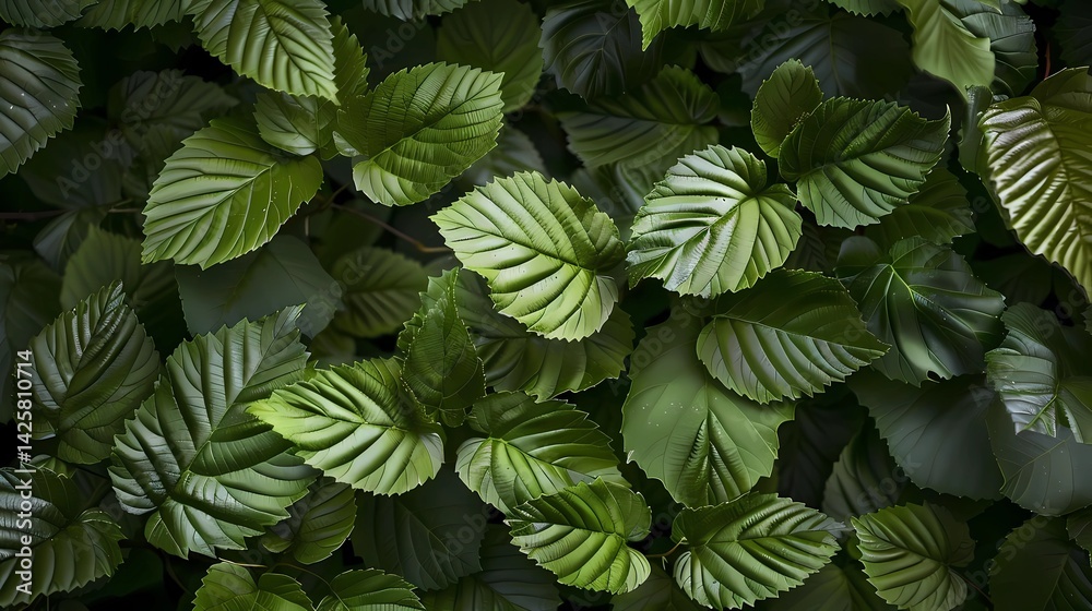 Top down a photo real plan image of fagus sylvatica leaves, Generative AI illustrations Top down a photo real plan image of fagus sylvatica leaves, Generative AI illustrations