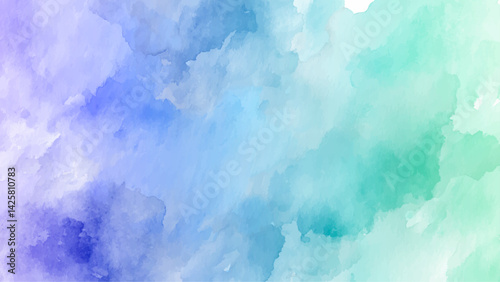 Purple and blue watercolor painting creating abstract background, Pastel blue purple lilac lavender green turquoise ague teal, yellow, abs background. Digital Illustration with stroke