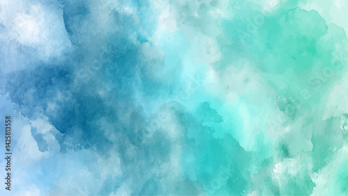 Teal watercolor sky background texture, blue sky, Vector background, blue green watercolor gradient bright light and glow texture background.