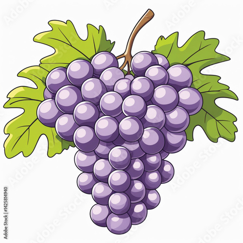 Purple grapes with brown stems on a white background generate ai.