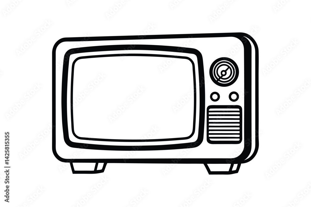 Black and white line art drawing of an antique television.eps Black and white line art drawing of an antique television.eps