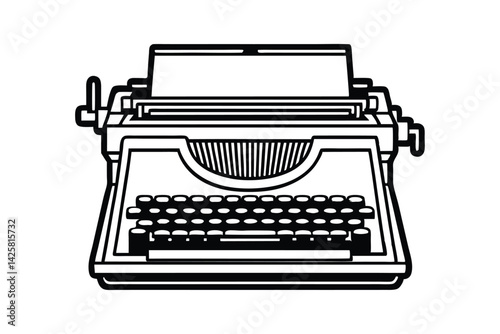 Black and white line art drawing of a retro typewriter.eps