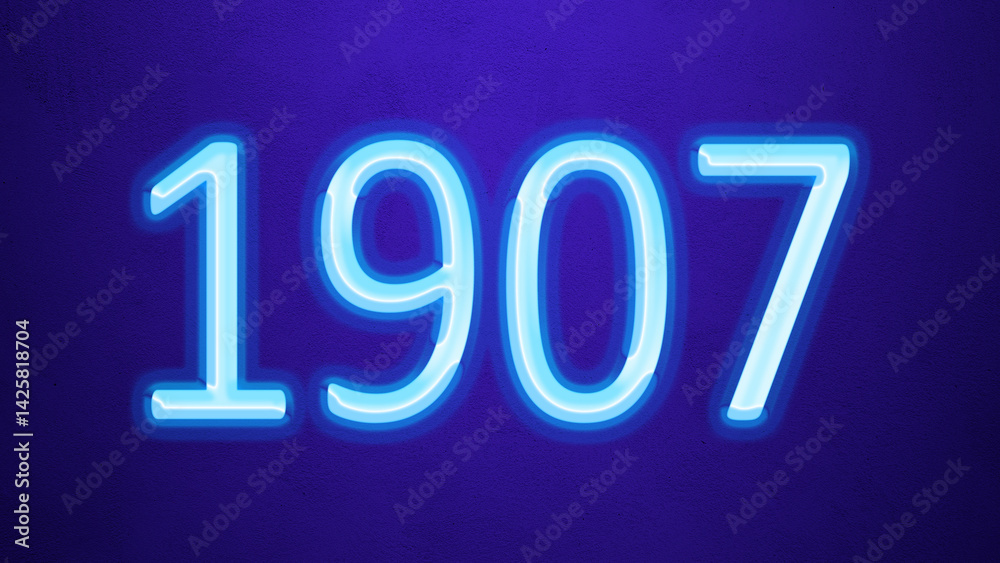 Glowing blue number design of 1907 on blue background. Glowing blue number design of 1907 on blue background.