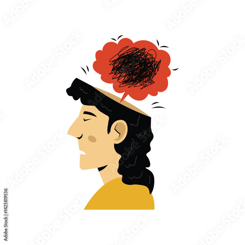 Overwhelmed Mind Concept, Mental Health Illustration Design
