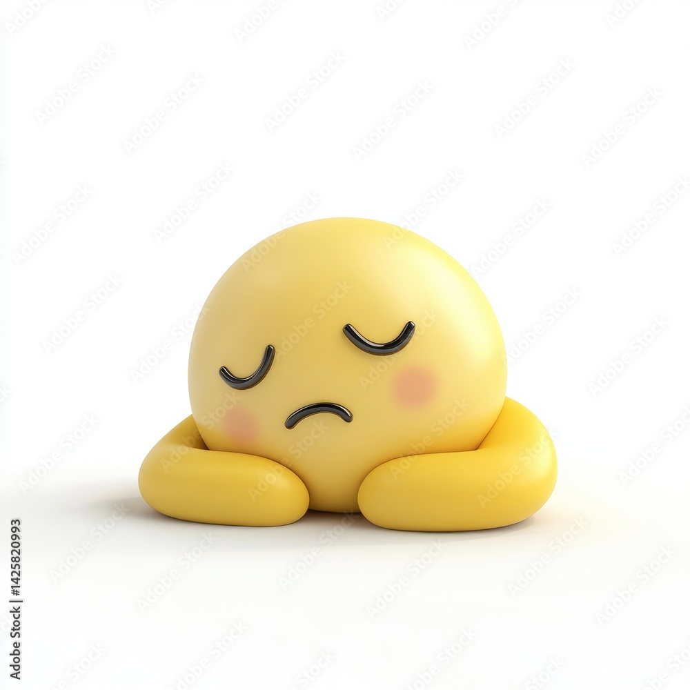 Fototapeta premium 3D rendered emoticon portrays a feeling of sadness and weariness.