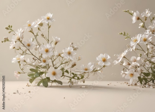 Subtle blooms on creamy surface  High-end, refined aesthetic , design, damask