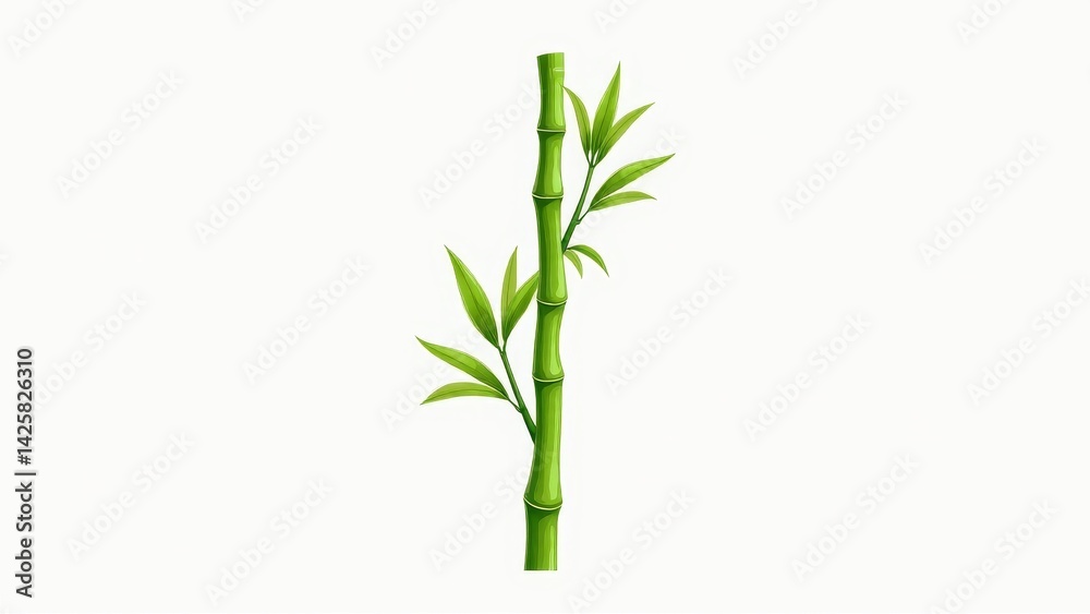 Fototapeta premium Green Bamboo Shoot With Leaves Illustration