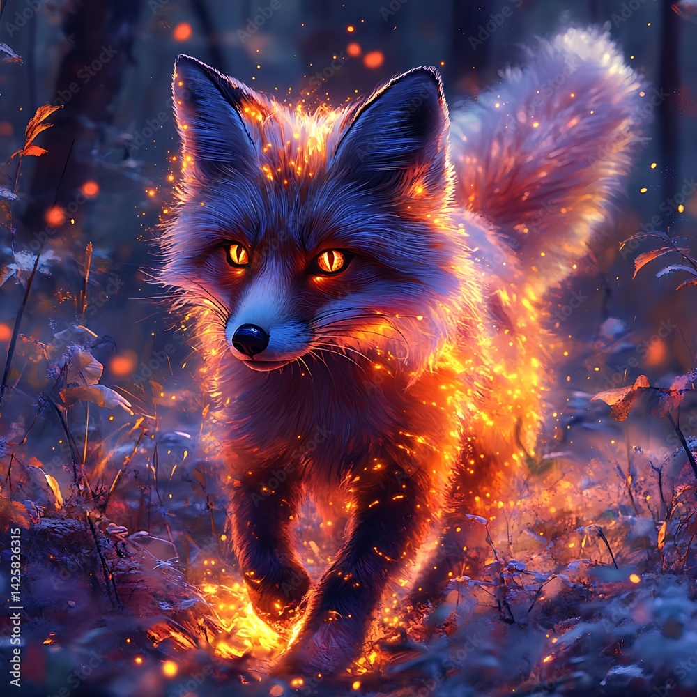 Fototapeta premium Bioluminescent Fox Glows in Enchanted Woods Image