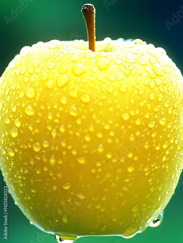 Yellow Apple with Water Drops
