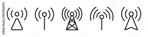 Radio or Antenna tower icon set. Radiotower logotype. Vector.