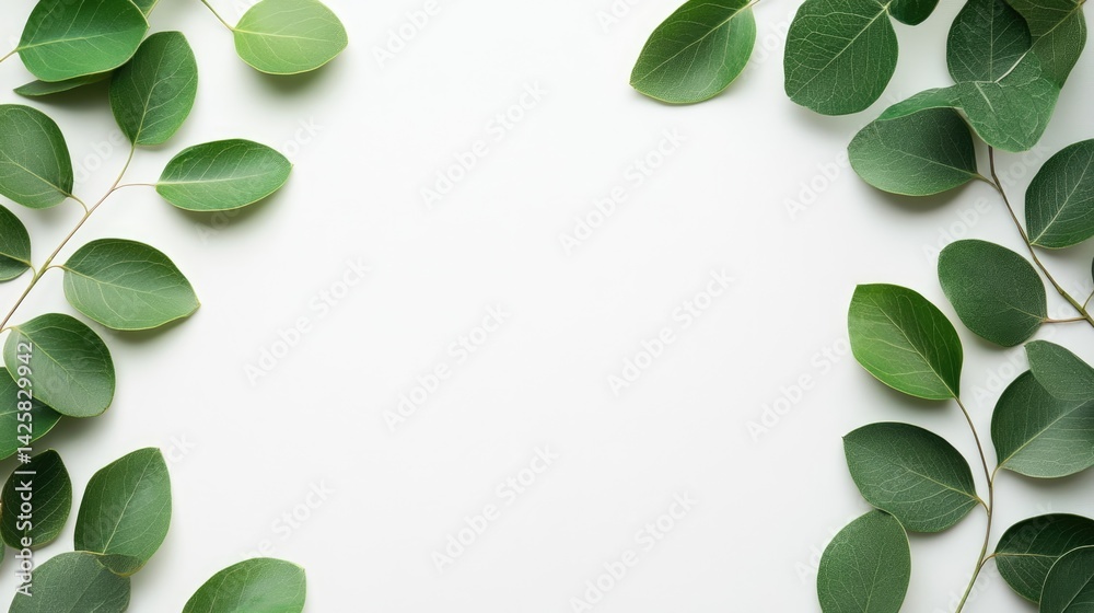 Obraz premium Refreshing green leaves arrangement on pure white background nature photography minimalist style