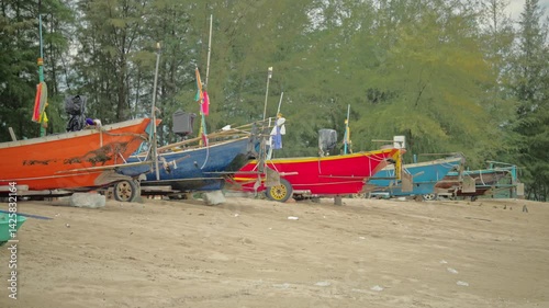Wallpaper Mural Scenic View of Fishing Boats and Motorboats Resting on Sandy Tropical Shoreline Under Clear Blue Sky Torontodigital.ca