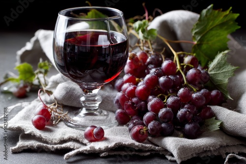 Obraz na płótnie Glass of red wine with grapes. w salonie