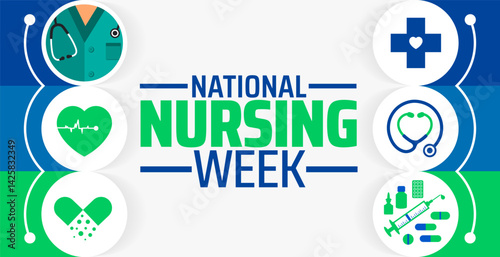 National Nursing Week background banner or poster design template. observed every year in May. Holiday concept. Use to any Template, card, poster, placard, template.